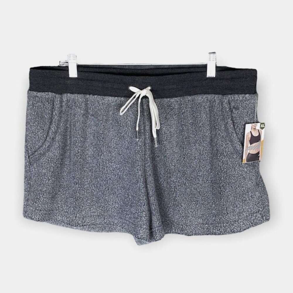 Avia Womens Shorts Extra Large XL Gray Black Fleece Pockets Drawstring Waist NEW